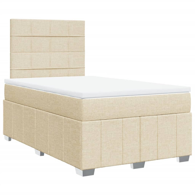 Pat box spring cu saltea, crem, 120x200 cm, textil