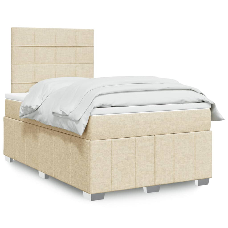 Pat box spring cu saltea, crem, 120x200 cm, textil