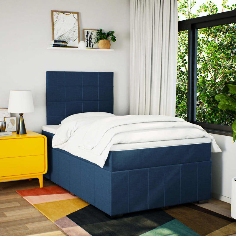 Pat box spring cu saltea, albastru, 120x200 cm, textil
