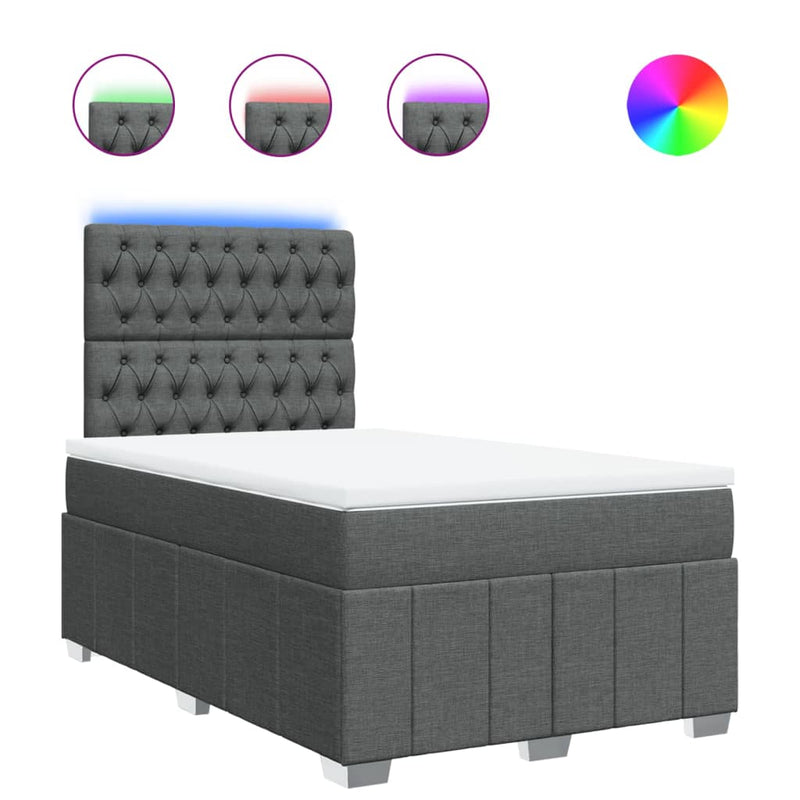 Pat box spring cu saltea, gri închis, 120x200 cm, textil
