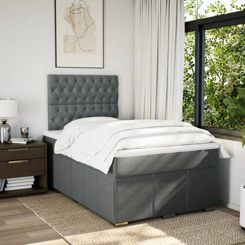 Pat box spring cu saltea, gri închis, 120x200 cm, textil