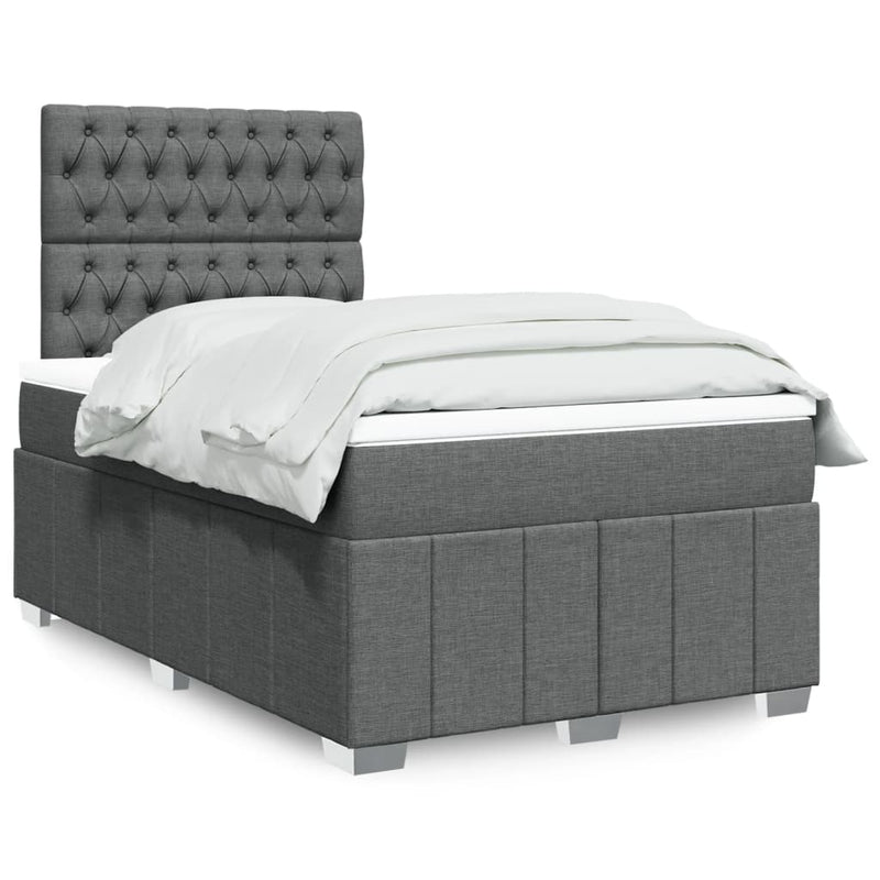 Pat box spring cu saltea, gri închis, 120x200 cm, textil