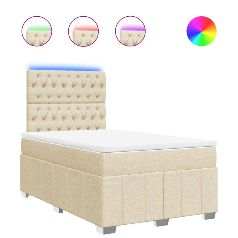 Pat box spring cu saltea, crem, 120x200 cm, textil