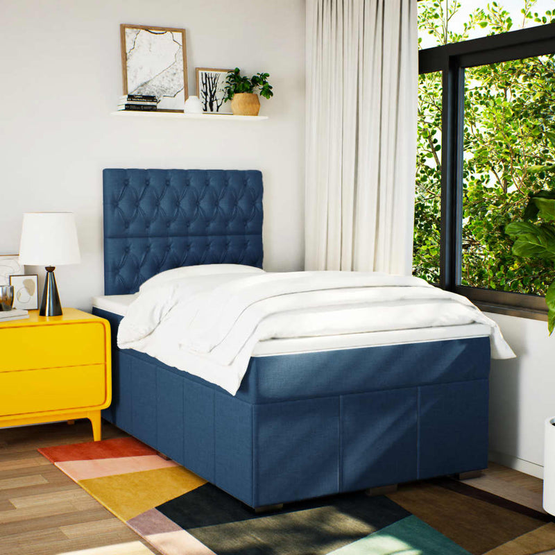 Pat box spring cu saltea, albastru, 120x200 cm, textil