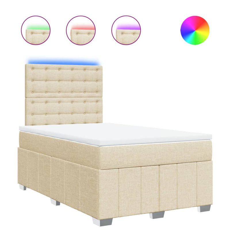 Pat box spring cu saltea, crem, 120x200 cm, textil