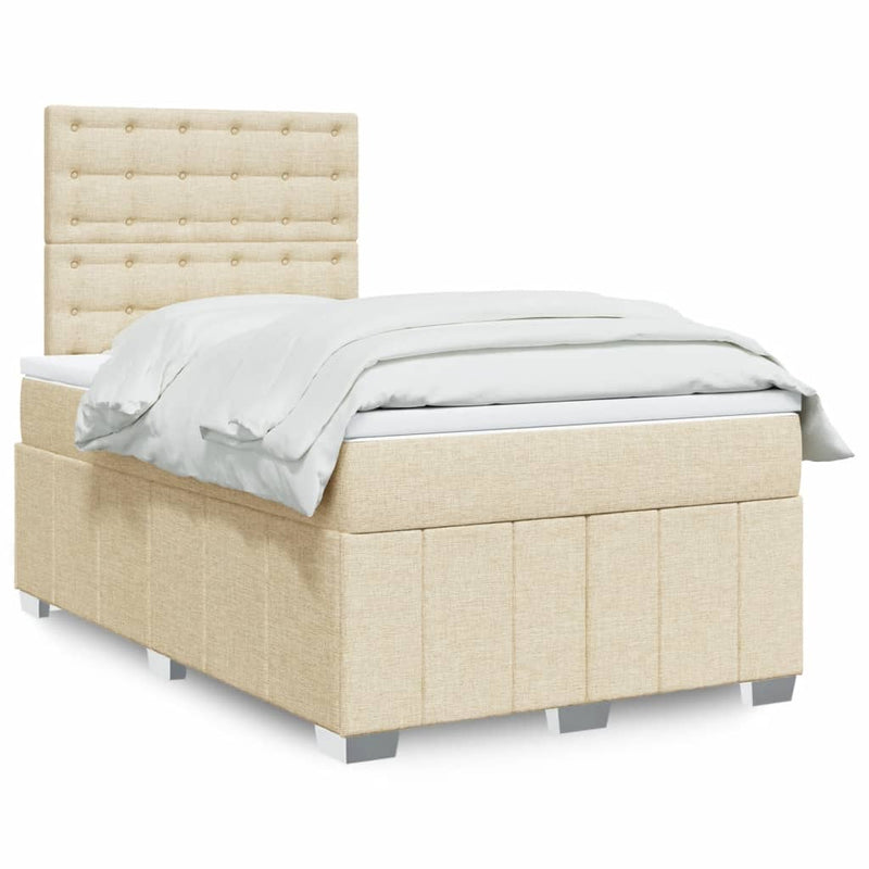 Pat box spring cu saltea, crem, 120x200 cm, textil