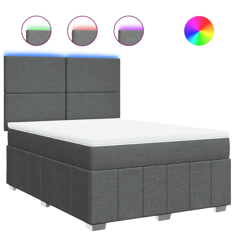 Pat box spring cu saltea, gri închis, 140x190 cm, textil