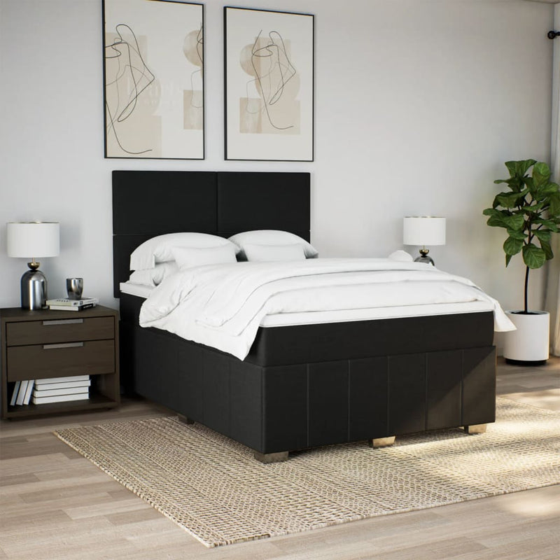 Pat box spring cu saltea, negru, 140x190 cm, textil