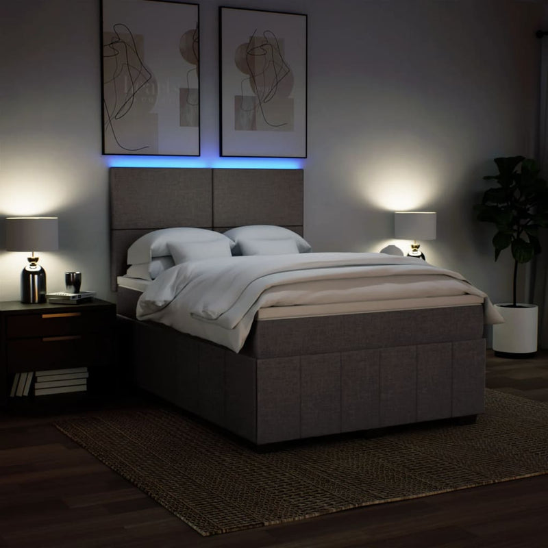 Pat box spring cu saltea, gri taupe, 140x200 cm, textil