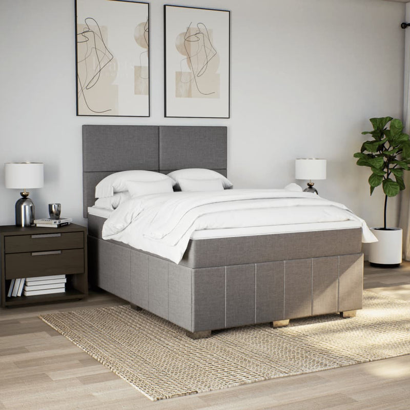 Pat box spring cu saltea, gri taupe, 140x200 cm, textil