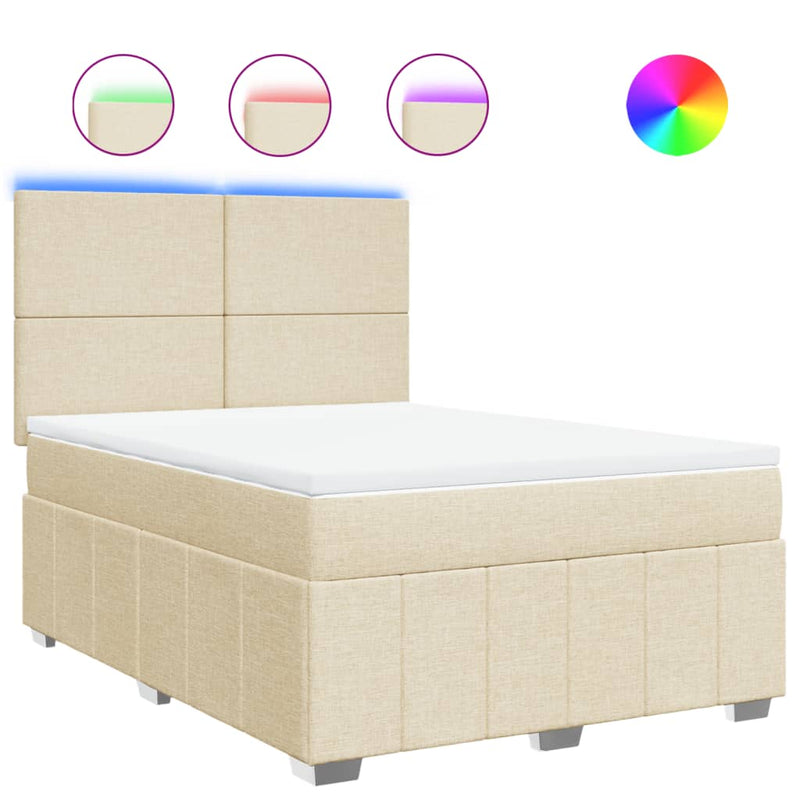 Pat box spring cu saltea, crem, 140x200 cm, textil