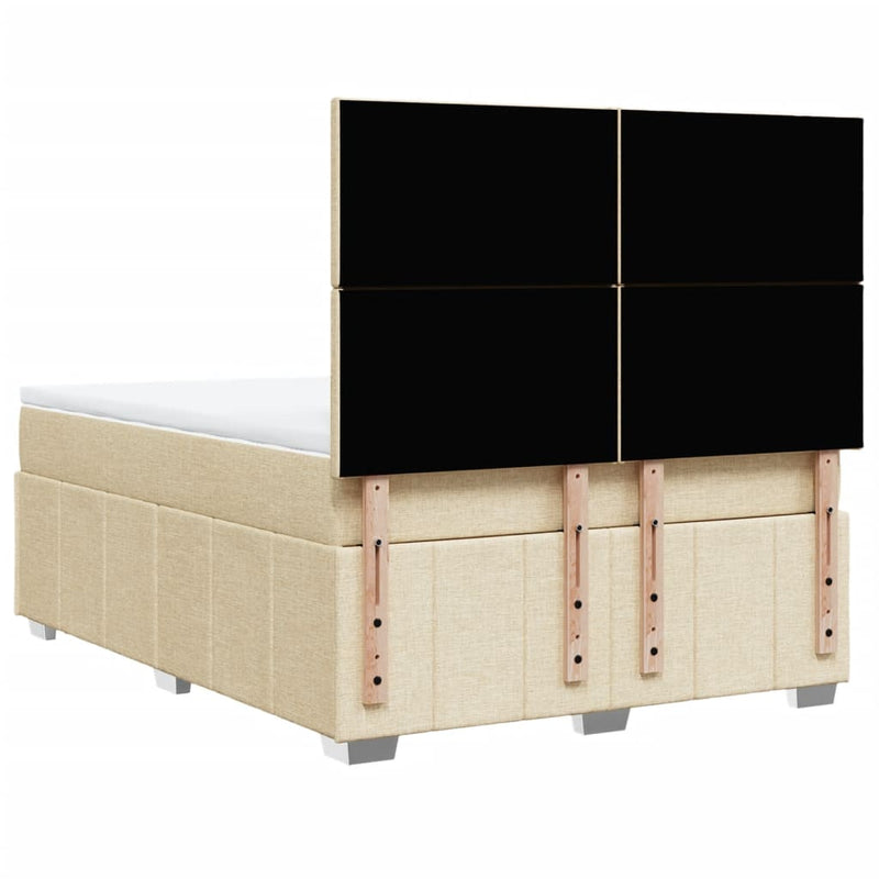 Pat box spring cu saltea, crem, 140x200 cm, textil