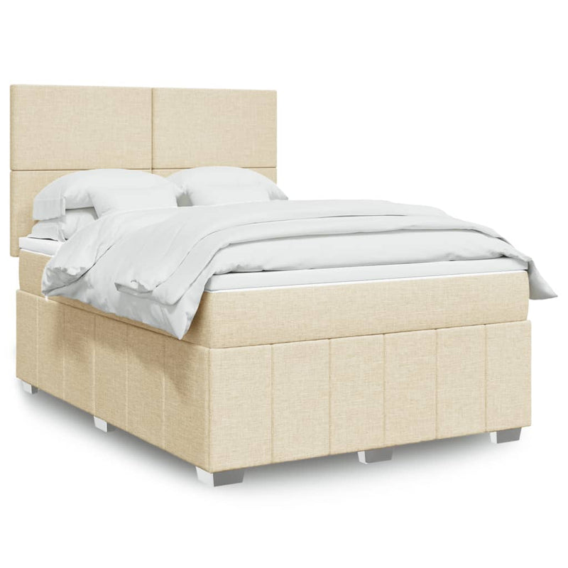 Pat box spring cu saltea, crem, 140x200 cm, textil