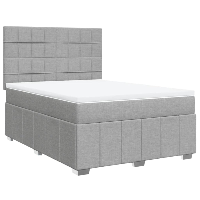 Pat box spring cu saltea, gri deschis, 140x190 cm, textil