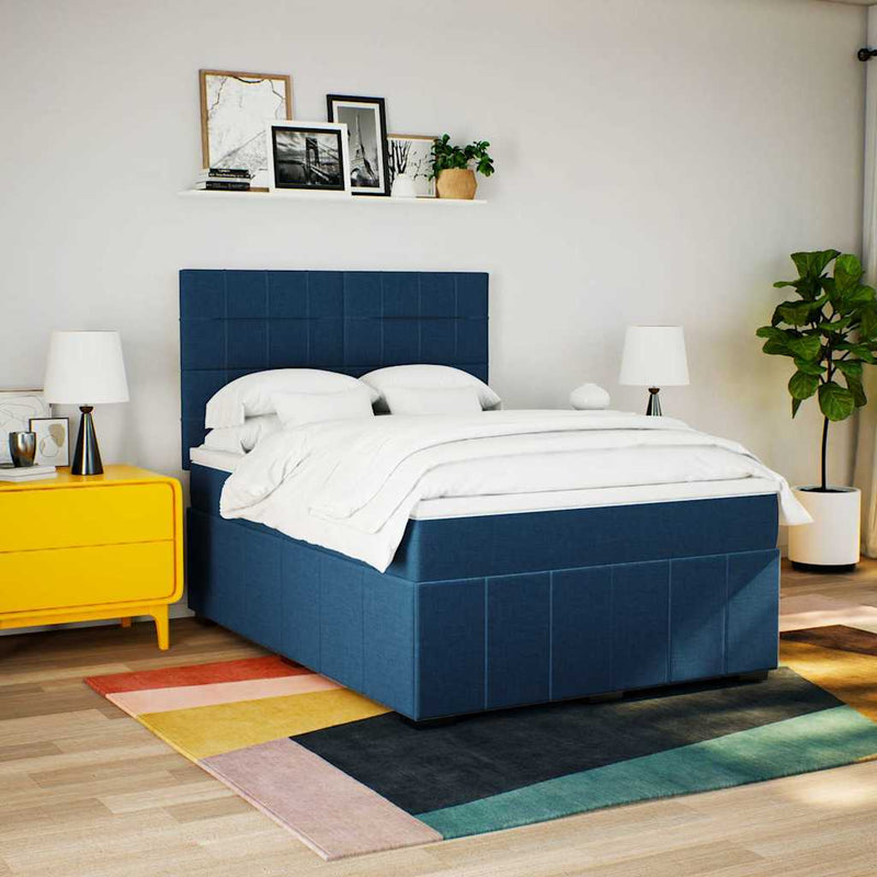 Pat box spring cu saltea, albastru, 140x200 cm, textil