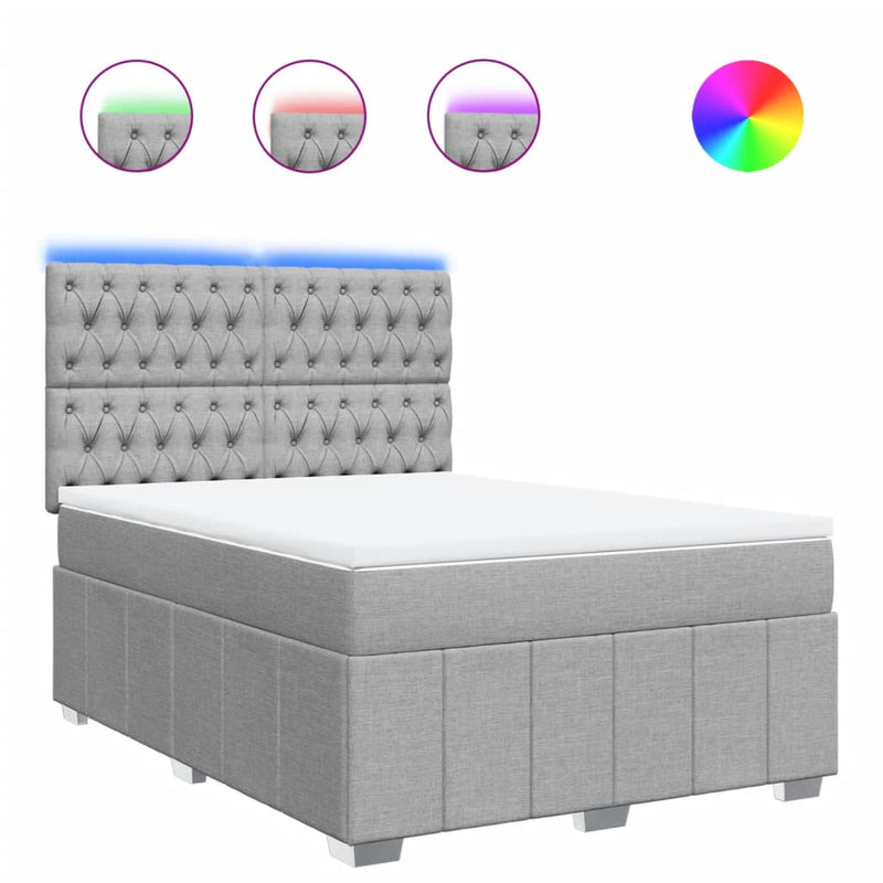 Pat box spring cu saltea, gri deschis, 140x190 cm, textil