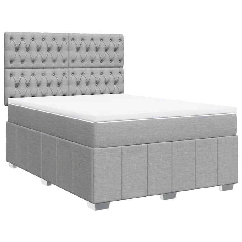 Pat box spring cu saltea, gri deschis, 140x190 cm, textil
