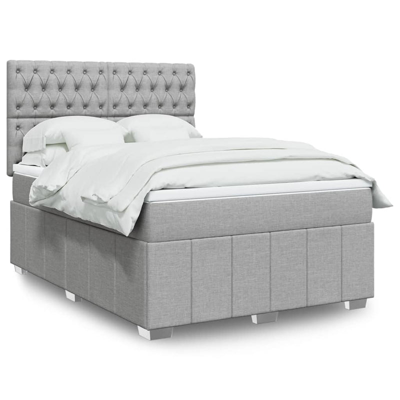 Pat box spring cu saltea, gri deschis, 140x190 cm, textil