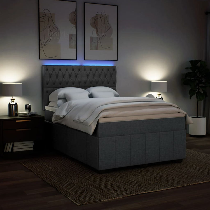 Pat box spring cu saltea, gri închis, 140x190 cm, textil