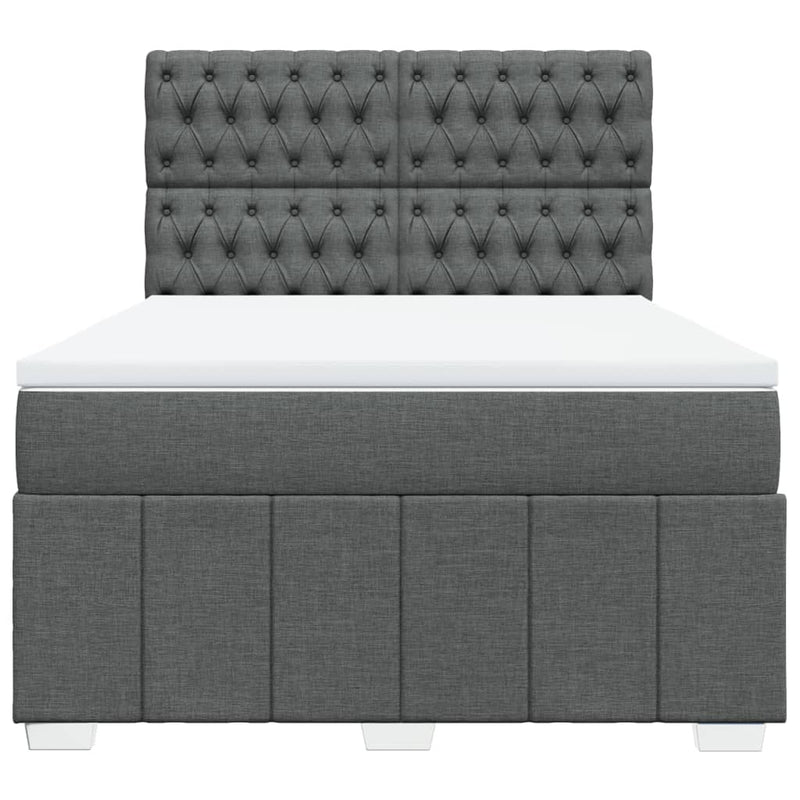 Pat box spring cu saltea, gri închis, 140x190 cm, textil