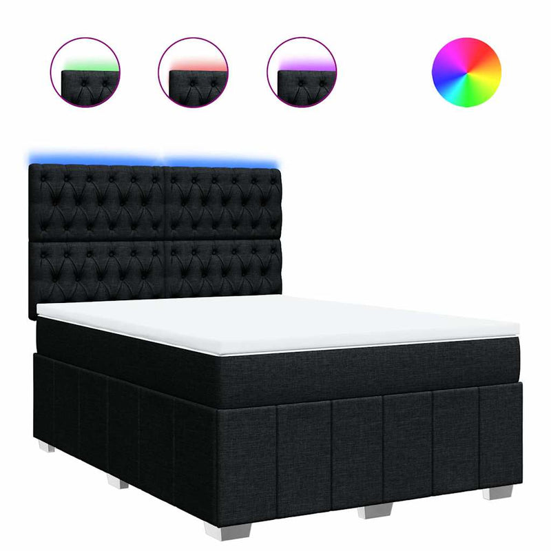 Pat box spring cu saltea, negru, 140x190 cm, textil