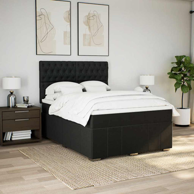 Pat box spring cu saltea, negru, 140x190 cm, textil