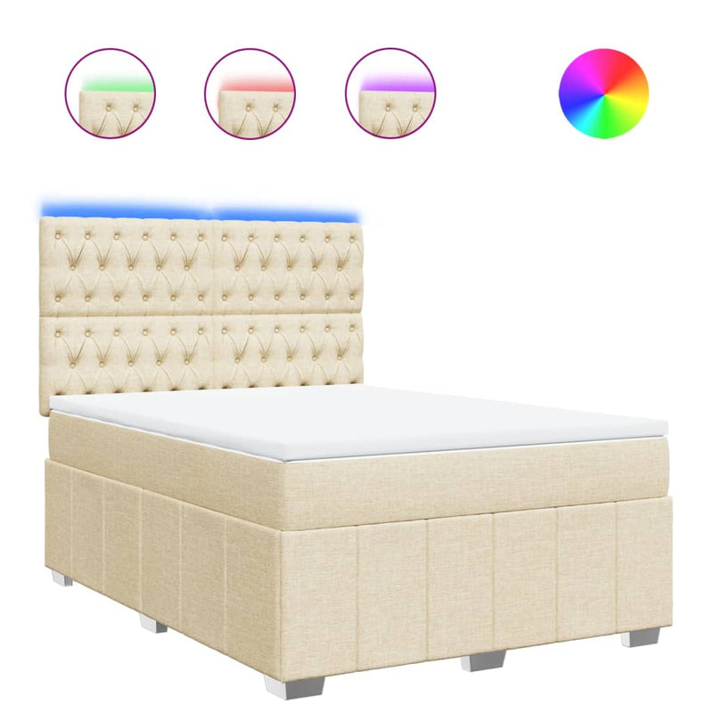 Pat box spring cu saltea, crem, 140x200 cm, textil