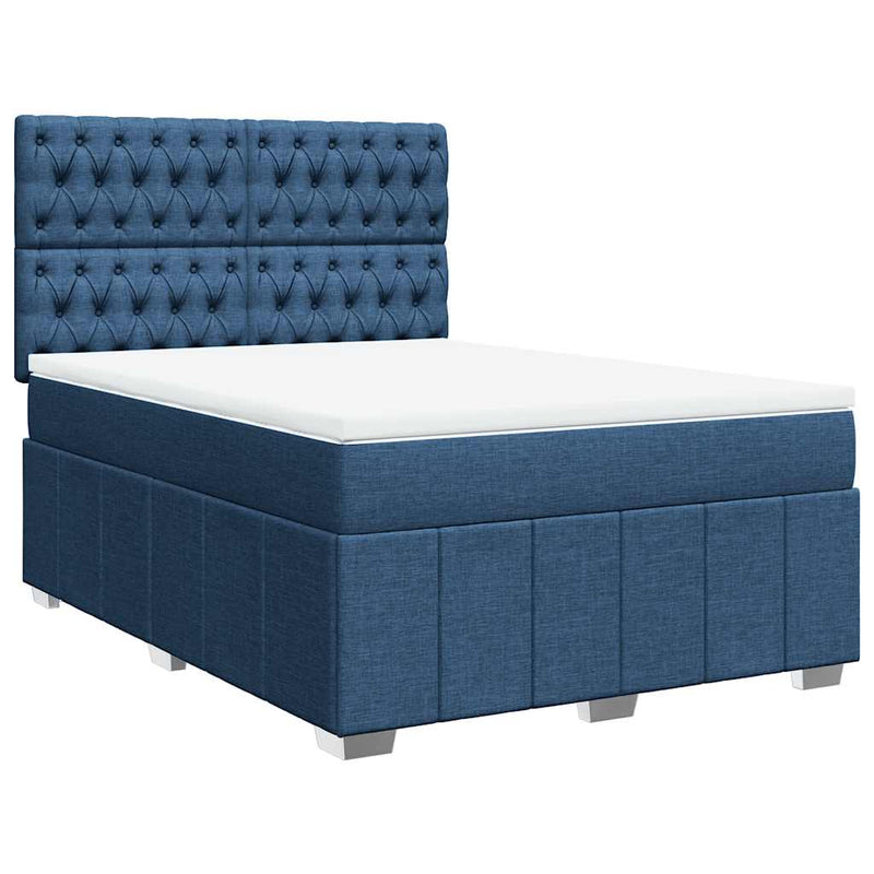 Pat box spring cu saltea, albastru, 140x200 cm, textil