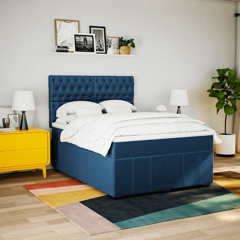 Pat box spring cu saltea, albastru, 140x200 cm, textil