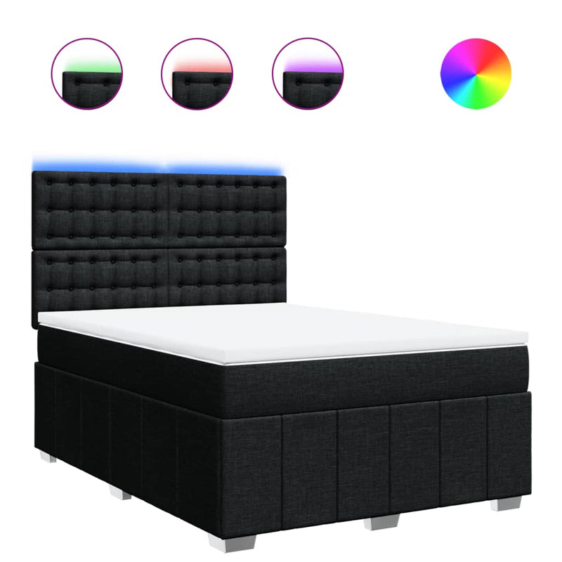 Pat box spring cu saltea, negru, 140x190 cm, textil