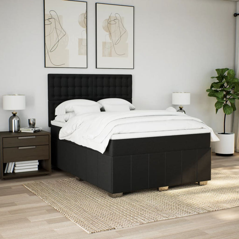 Pat box spring cu saltea, negru, 140x190 cm, textil