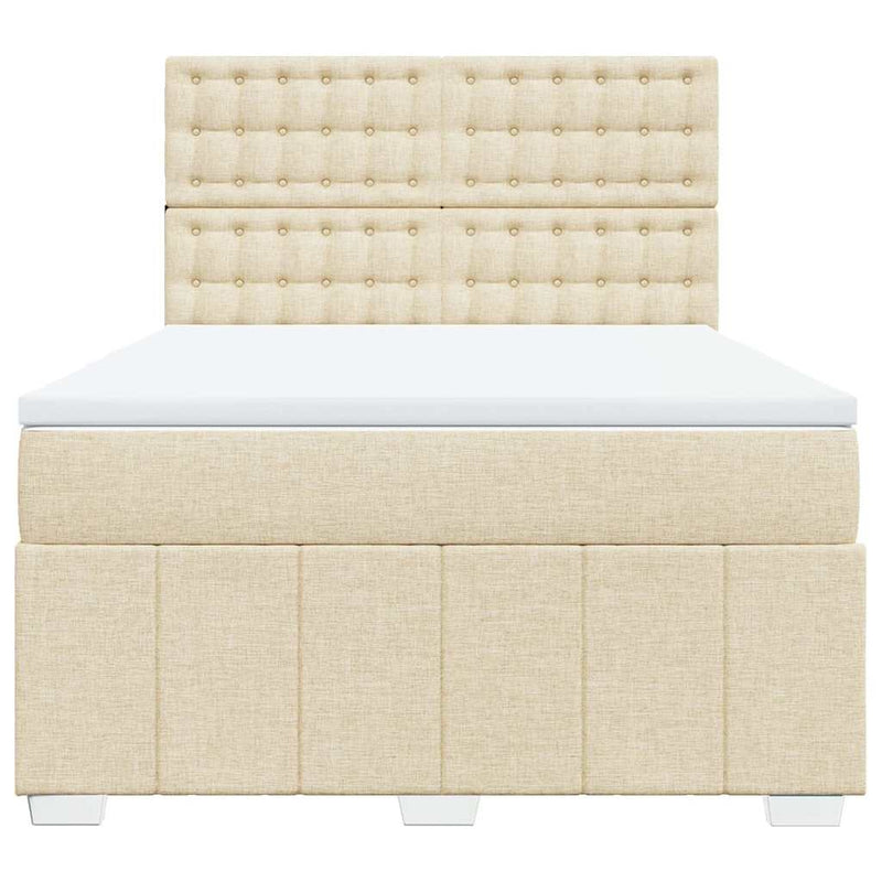 Pat box spring cu saltea, crem, 140x200 cm, textil