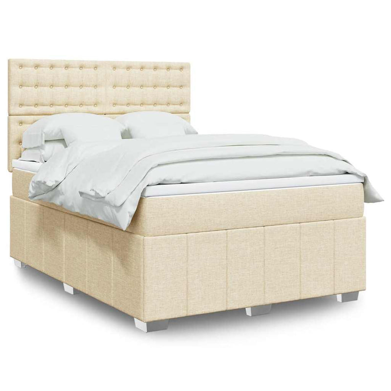 Pat box spring cu saltea, crem, 140x200 cm, textil