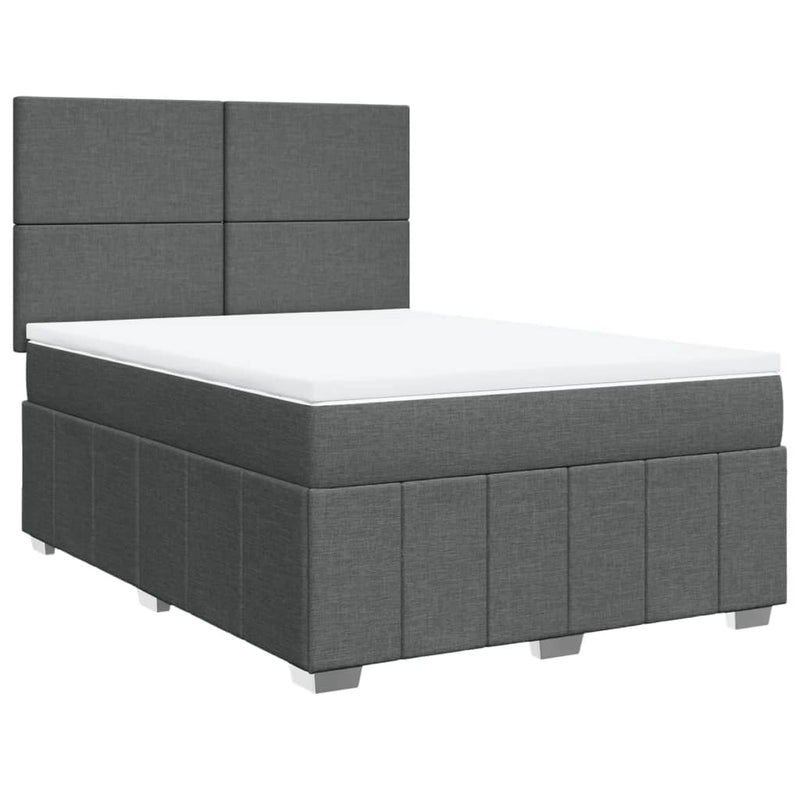 Pat box spring cu saltea, gri închis, 140x200 cm, textil