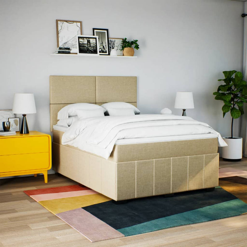 Pat continental cu saltea, crem, 140x200 cm, material textil