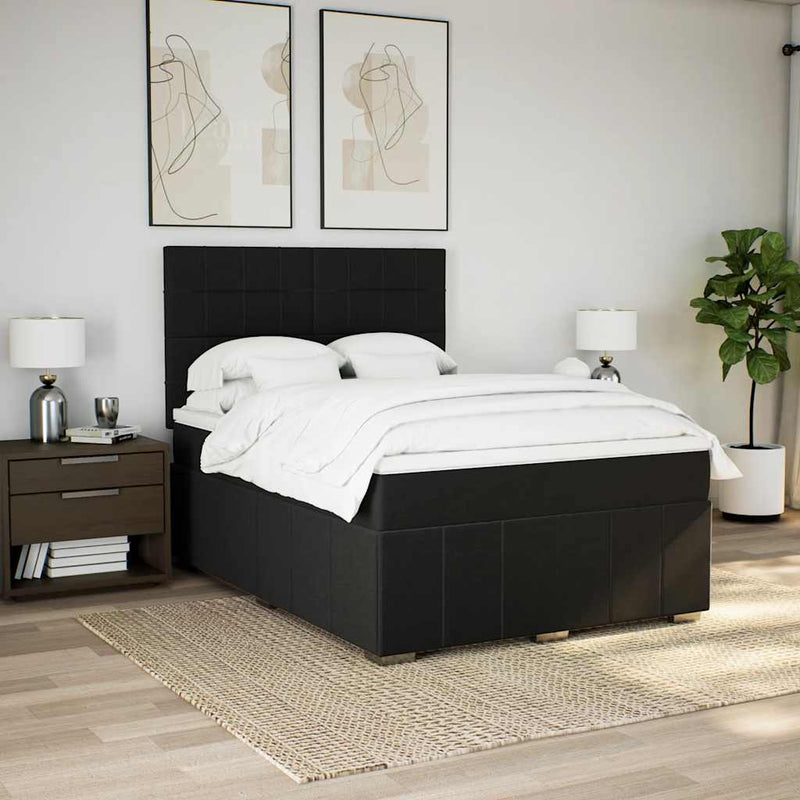Pat box spring cu saltea, negru, 140x200 cm, textil