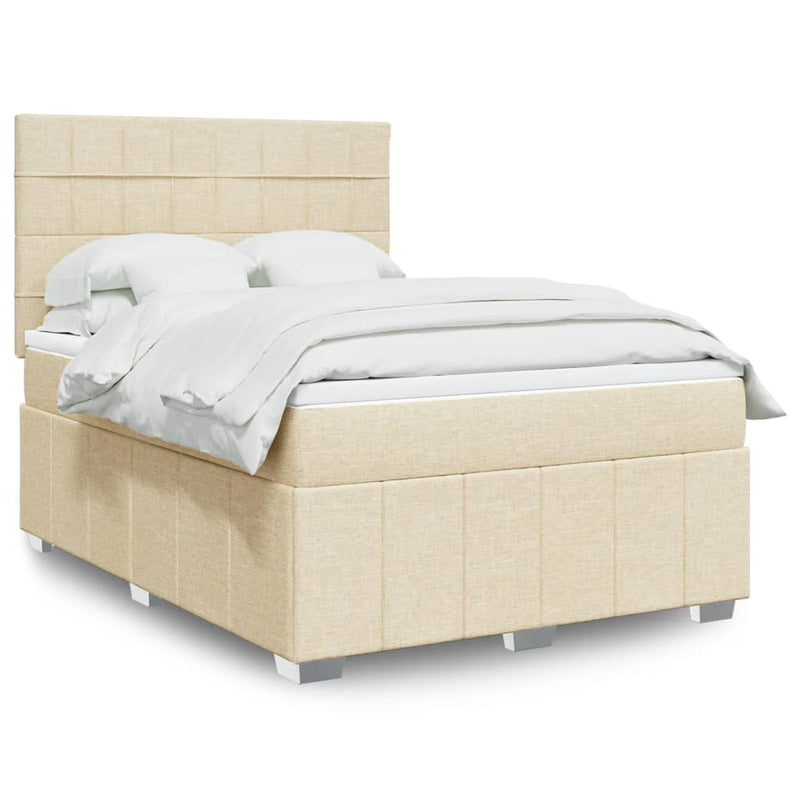 Pat continental cu saltea, crem, 140x200 cm, material textil