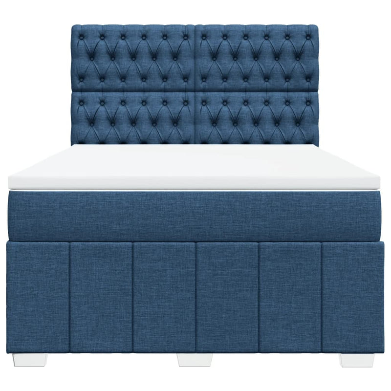 Pat continental cu saltea, albastru, 140x200cm, material textil