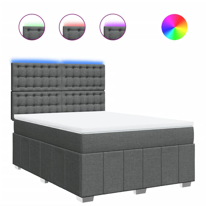 Pat box spring cu saltea, gri închis, 140x200 cm, textil