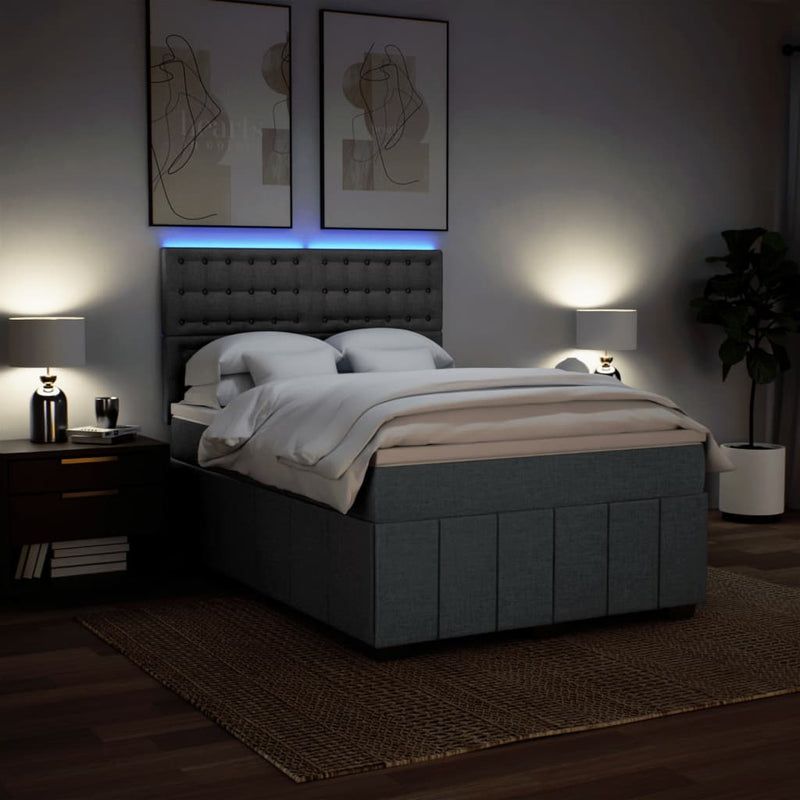 Pat box spring cu saltea, gri închis, 140x200 cm, textil