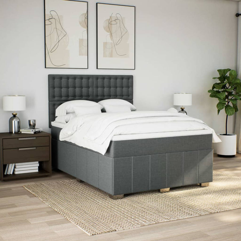 Pat box spring cu saltea, gri închis, 140x200 cm, textil