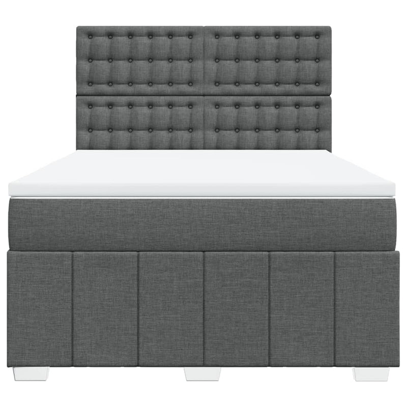 Pat box spring cu saltea, gri închis, 140x200 cm, textil