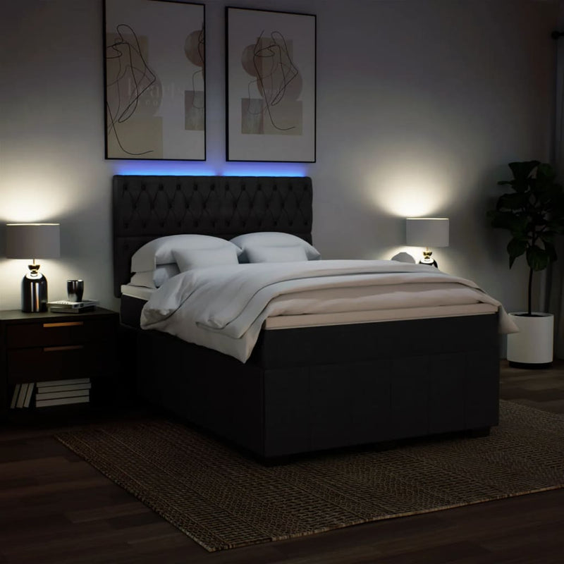 Pat box spring cu saltea, negru, 160x200 cm, textil