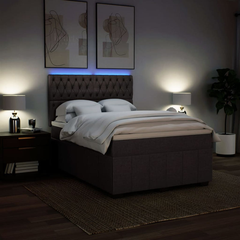 Pat box spring cu saltea, maro închis, 160x200 cm, textil