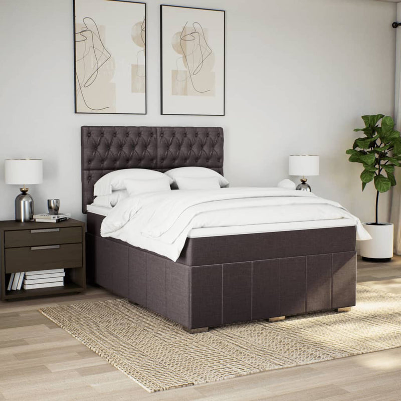 Pat box spring cu saltea, maro închis, 160x200 cm, textil
