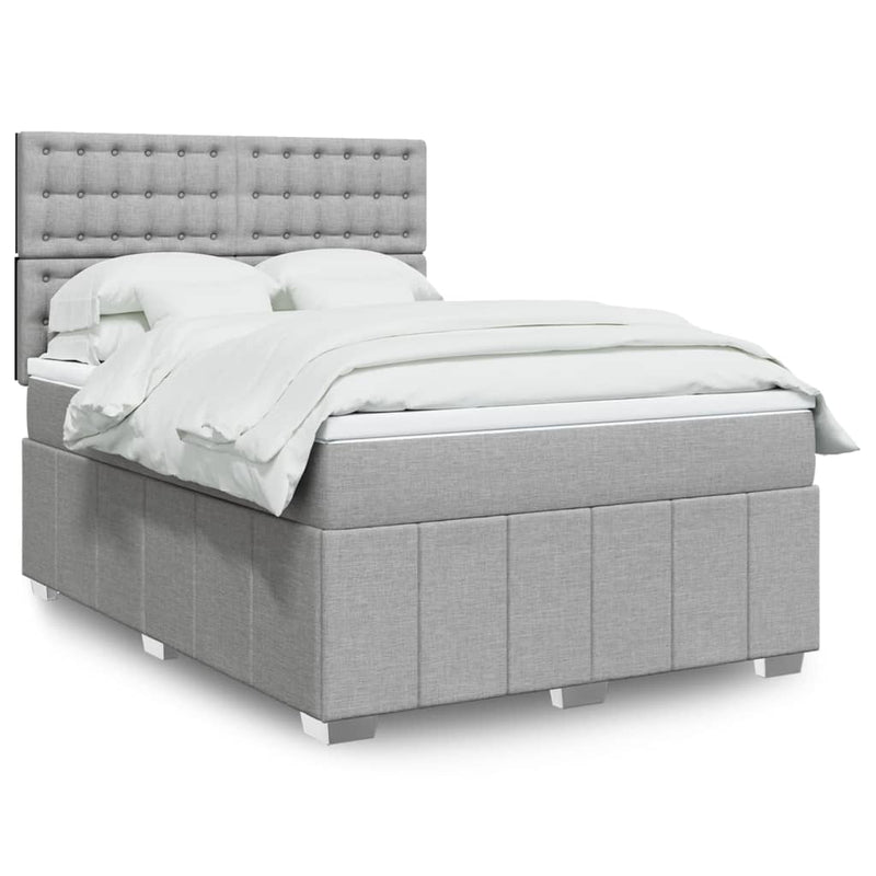 Pat continental cu saltea, gri deschis, 160x200 cm, textil