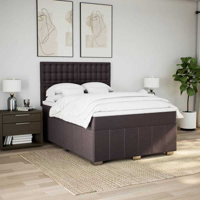 Pat box spring cu saltea, maro închis, 160x200 cm, textil
