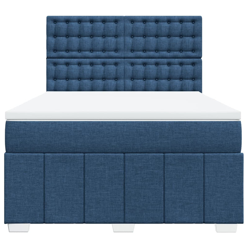 Pat continental cu saltea, albastru, 160x200cm, material textil