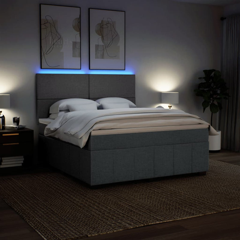 Pat box spring cu saltea, gri închis, 180x200 cm, textil