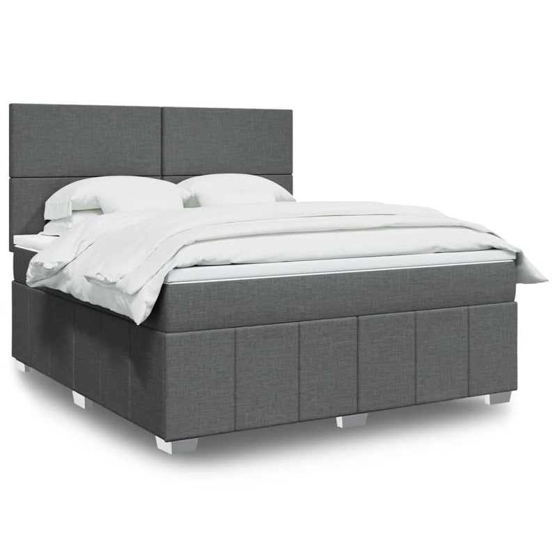 Pat box spring cu saltea, gri închis, 180x200 cm, textil